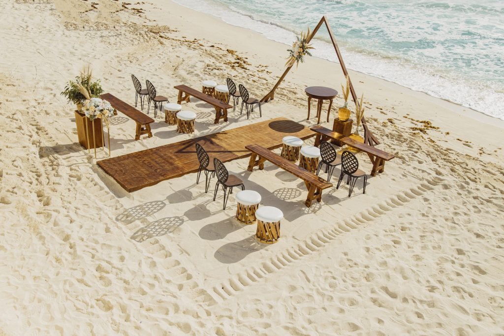 Oceanfront wedding ceremony setup in Hard Rock Hotel Cancun